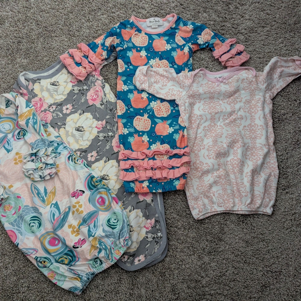 Colorful Baby Gown Set with Floral and Patterned Designs